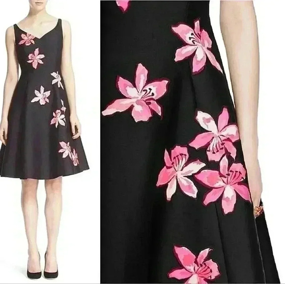 NWOT Kate Spade Black Tiger Lily Applique Fit & Flare Dress sz 4 - Picture 8 of 16